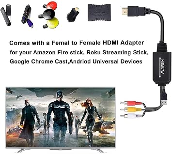ENBUER HDMI to RCA Converter, HDMI to RCA Cable, 1080P to AV Adapter Cable Supports NTSC for TV Stick, Roku, Chromecast, Apple TV, PC, Laptop, Xbox, HDTV, DVD Etc