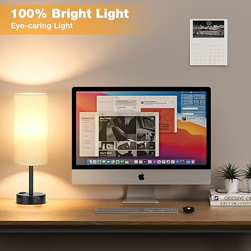 Miniatura 5 de Juego de lámparas blancas para dormitorio, lámparas de mesa táctiles regulables de 2 a 3 vías con puertos USB C y A, lámparas de noche para mesita