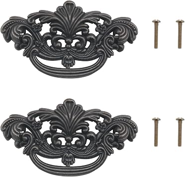 CHENJIN 2PCS Skeletonized Cabinet Door Bronze Pulls 3 inch Vintage Bronze Color Drawer Pulls Zinc Alloy Dresser Pulls for Wardrobe Kitchen Cabinet Handles