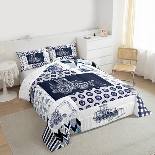 Miniatura 2 de Juego de edredón de construcción para niños, tamaño matrimonial, juego de ropa de cama para niños, diseño de caricaturas, automóvil, excavadora,