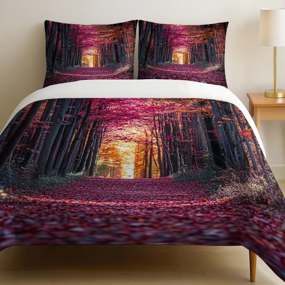 Housse de couette forêt d'automne violette pour décorer une chambre cosy