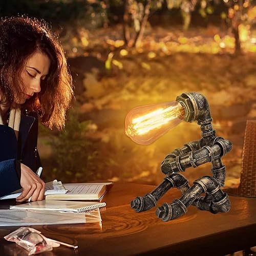 Miniatura 6 de Lámpara de mesa Steampunk, lámpara de tubo de agua industrial, lámpara de escritorio retro de tubería de hierro, lámpara de mesa de noche vintage