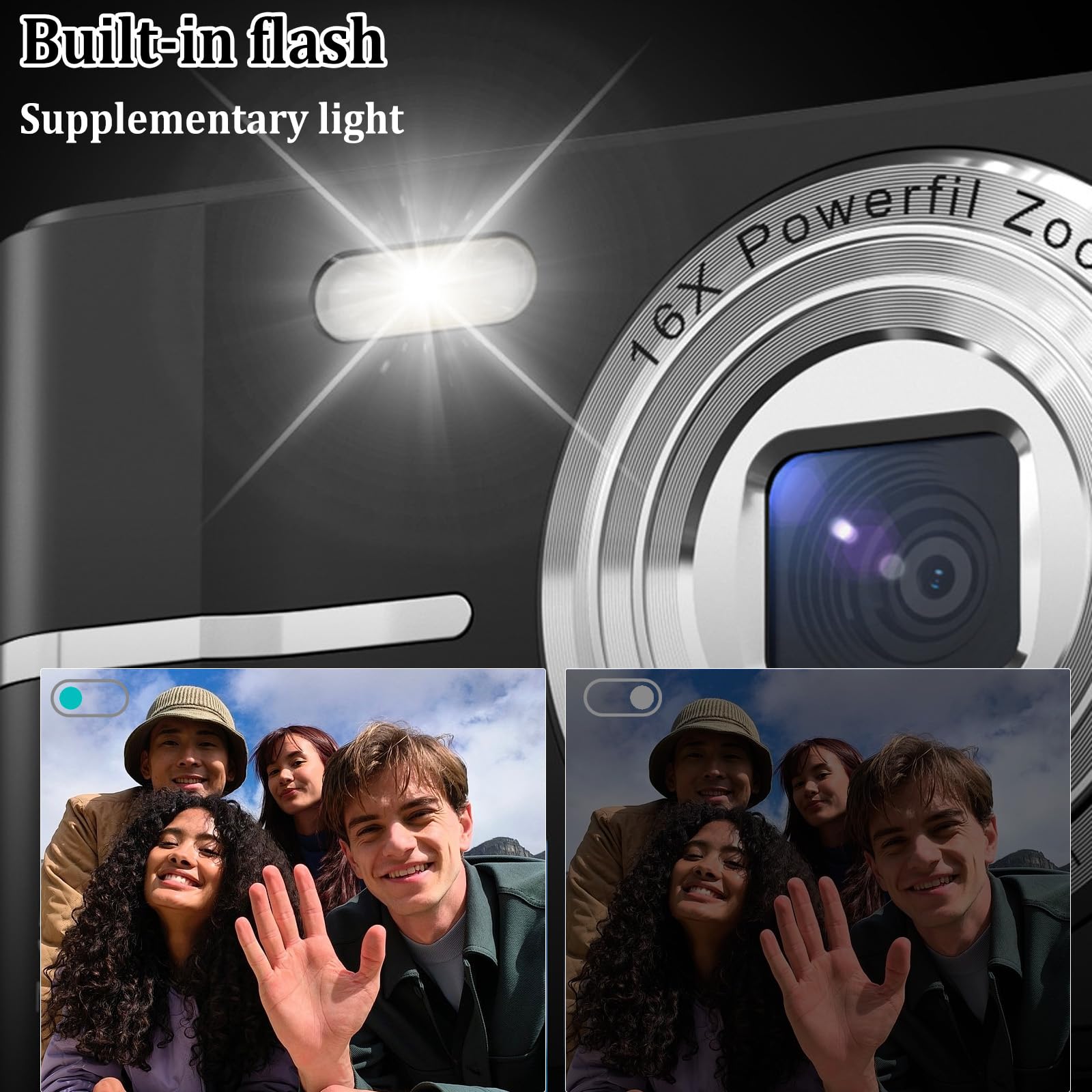 Fotocamera Digitale 50 MP FHD 1080P Per Bambini E Ragazzi - Zoom 16X, Anti Shake, Con Scheda 32GB, 2 Batterie, Custodia, Tracolla - 5