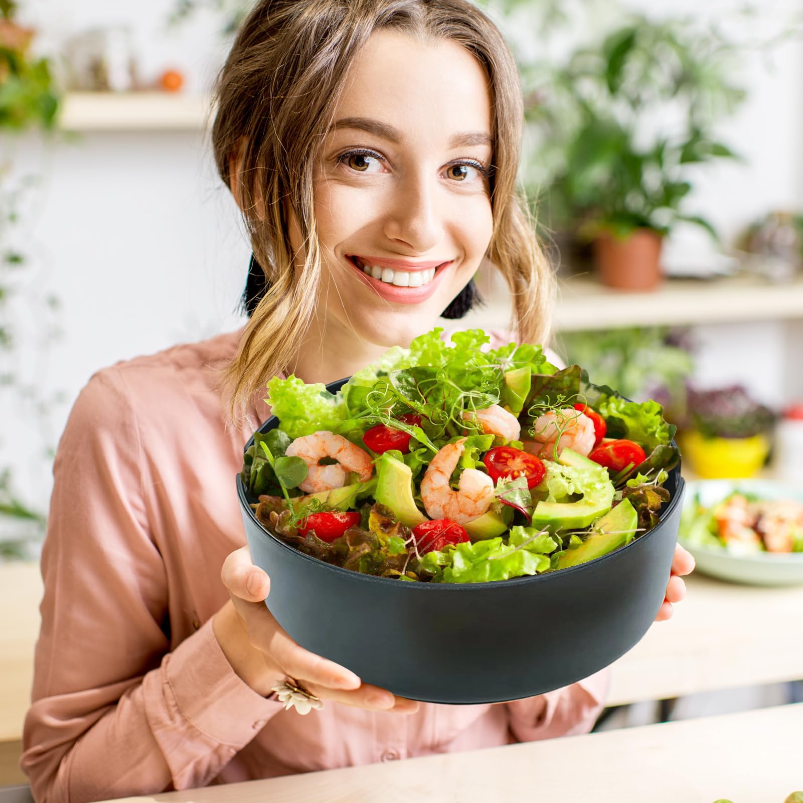 Ensaladera Grande Ensaladeras De Madera Vajilla Cuchara Tenedor | Bol Grande Para Servir Ensalada Contenedores Alimentos Snacks Pasta Cereales Fideos Preparación Comidas Almuerzo Cena