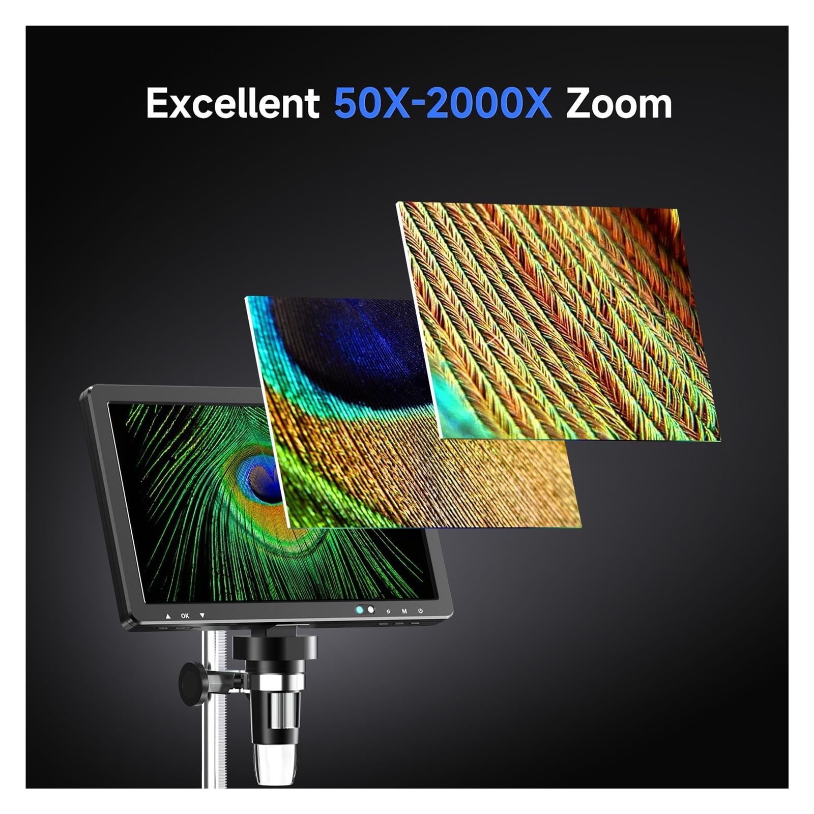 10.1'' HDM/I Digital Microscope 2000X Coin Microscope With 10 LEDs 20MP Soldering Microscope For Electronics,PCB, Repair