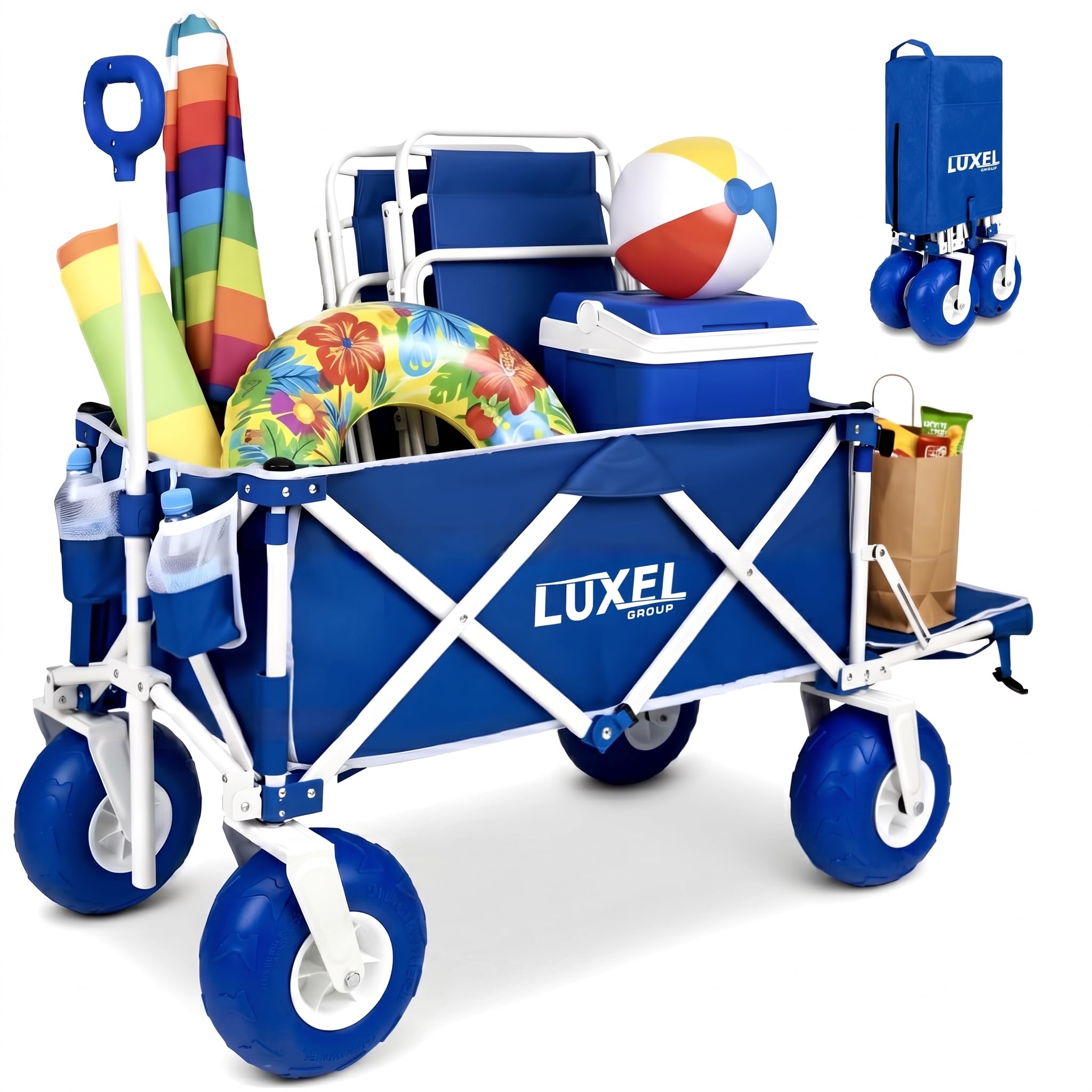 Beach Collapsible Wagon with 9" Big Balloon Wheels for Sand Foldable Cart