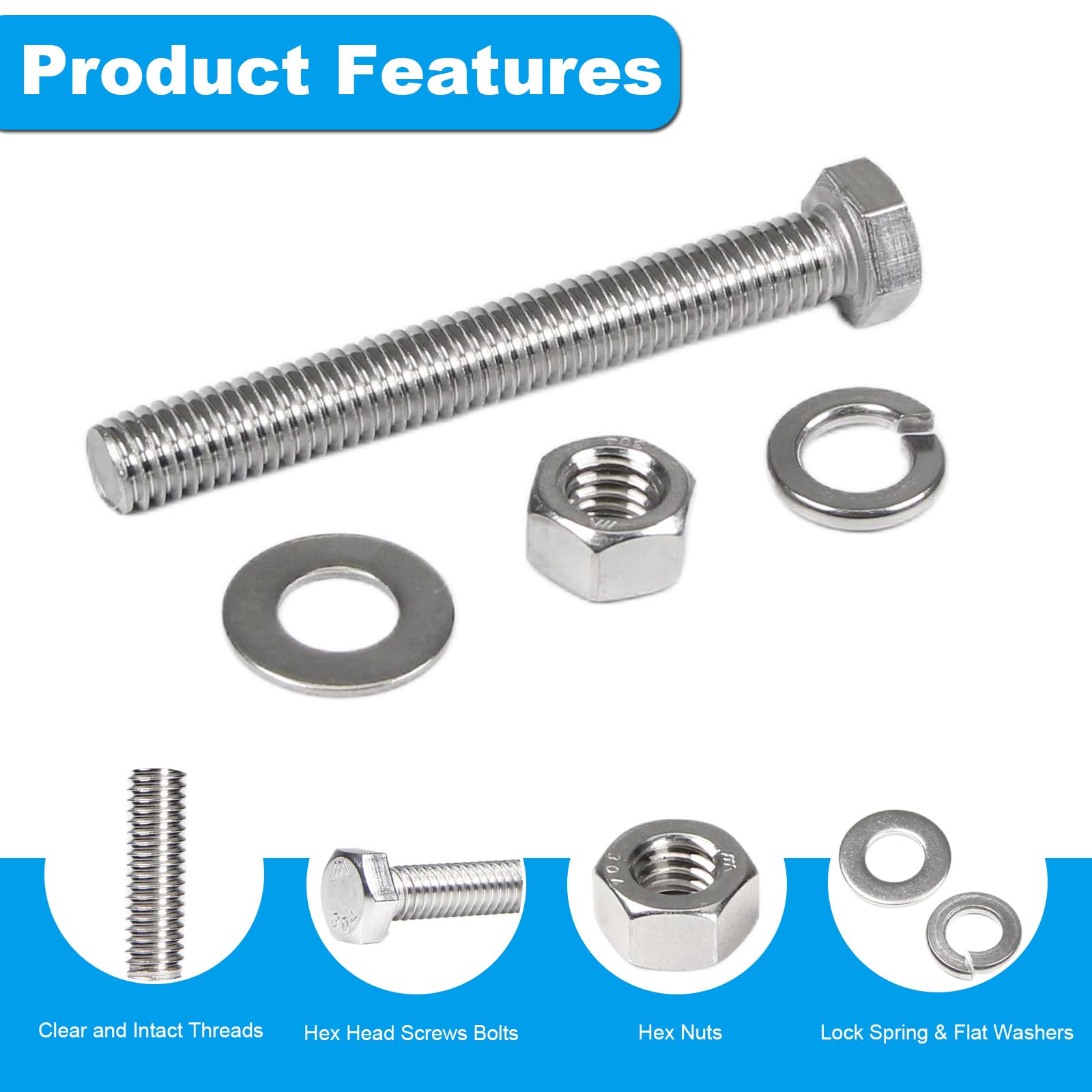Stainless Steel Hex Bolts - 20 Sets 1/4-20 -3