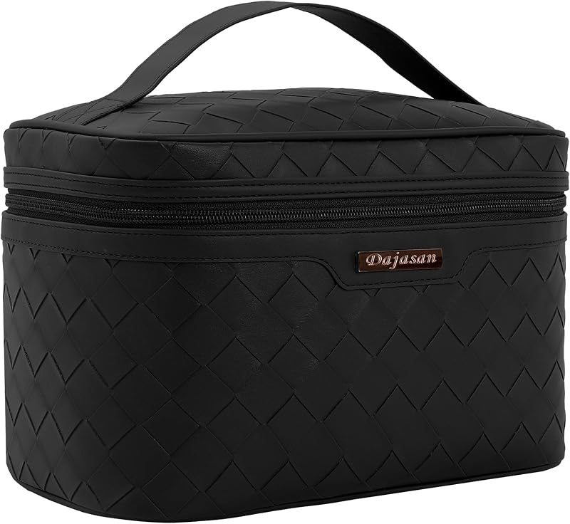 Makeup Bag Cosmetic Bag, Travel Makeup Bag, Large Capacity Makeup Organizer Case, Portable Travel Toiletry Bag for Women Girls, PU Leather Waterproof (Black)