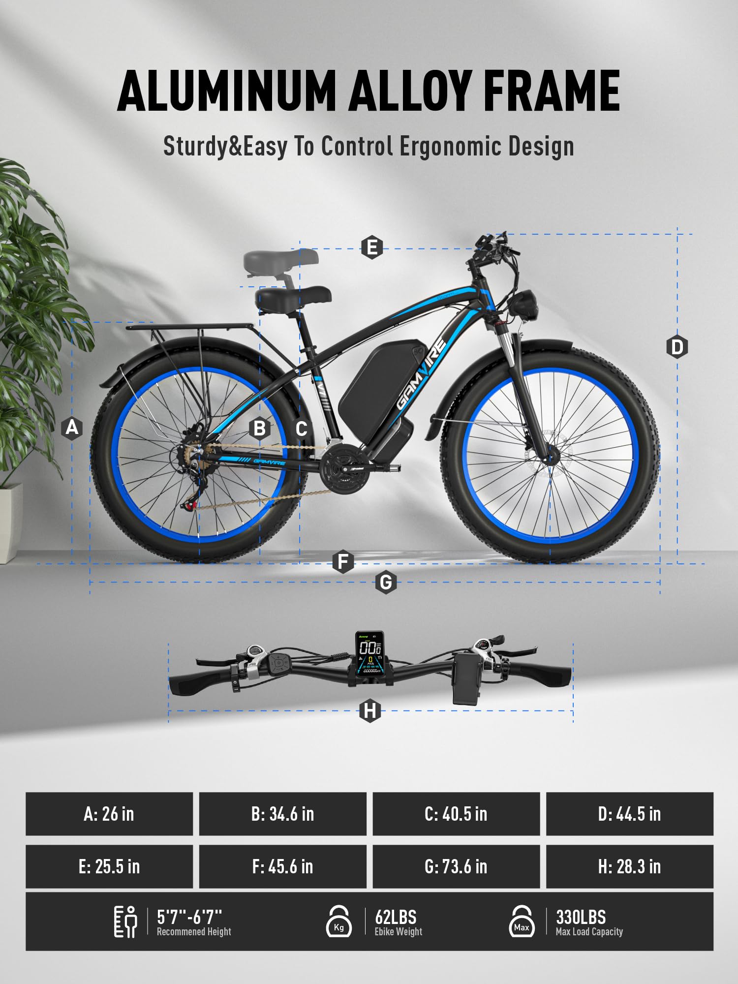 E-Bike für Erwachsene, 26 Zoll Fat Tire Elektrofahrrad, 52V 19,2Ah Akku, bis zu 120 km Reichweite, 250W Motor mit 90Nm Drehmoment, Hydraulische Scheibenbremsen, 21-Gang, für Pendeln & Freizeit