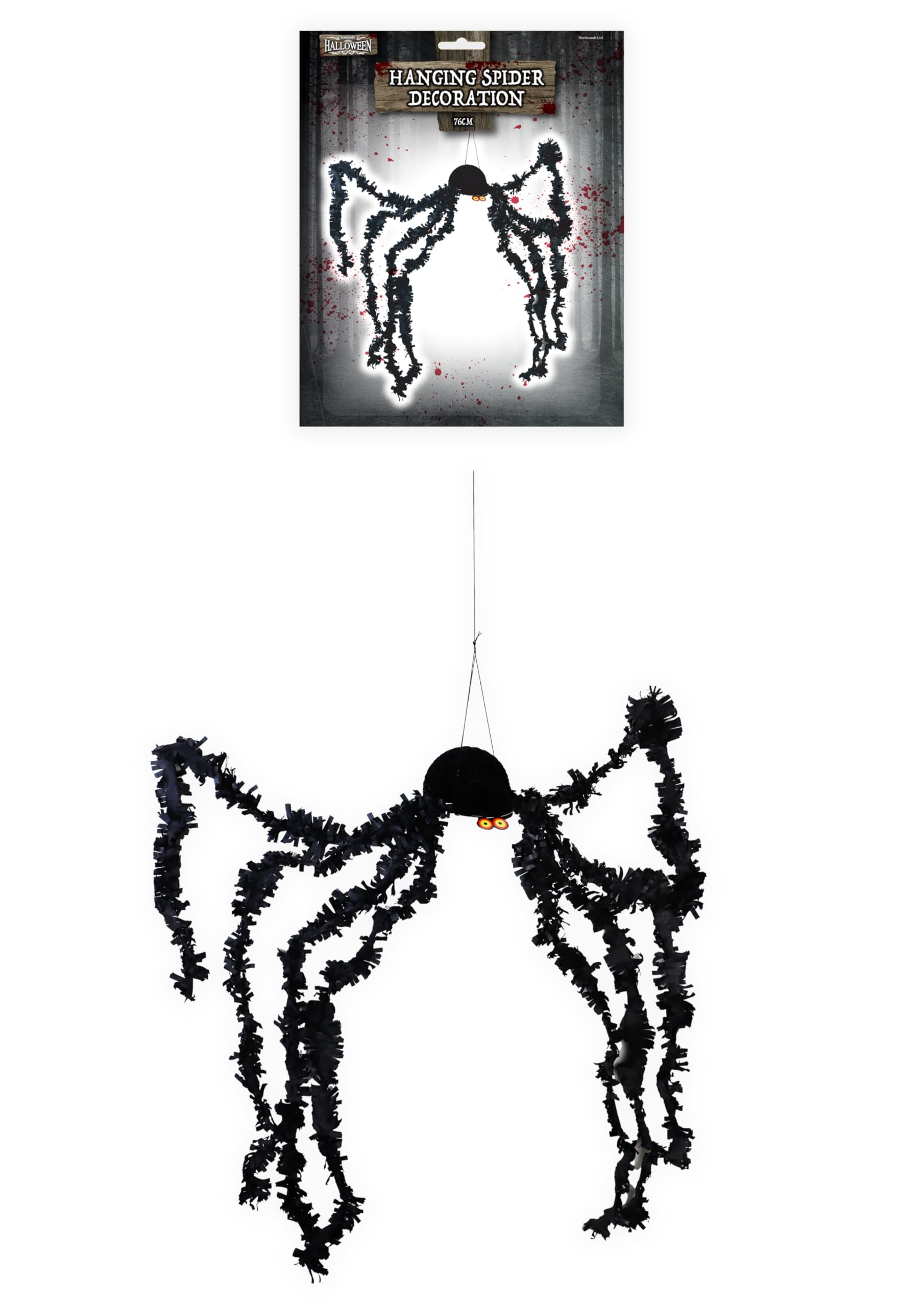 Henbrandt Black Halloween Hanging Spider Decoration 76Cm - Spooky Scary Large Tinsel Creepy Party Prop Haunted House Scene Setter Outdoor Indoor Decor