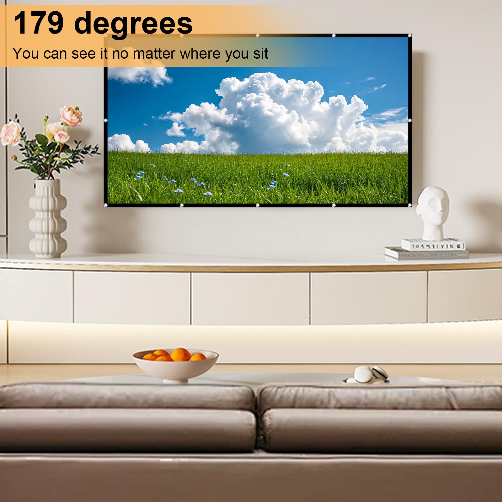 Proyector de lona de 120 pulgadas Proyección de doble cara 16: 9 HD portátil plegable antiarrugas pantalla de proyección para el hogar, oficina, escuela y pantalla de proyección al aire libre