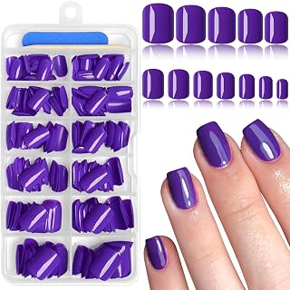 AddFavor Purple Press on Nails Short Square Fake Nails, 240pc Short Nails Press ons 12 Sizes Squoval False Acrylic Nail Stick on Nails for Women