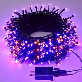 66FT Purple & Orange Halloween Lights, 200 LED Halloween Fairy String Lights with 8 Modes, Plug in Orange Purple Hanging Twinkle Lights for Halloween Party, Garden, Bedroom, Halloween Decorations