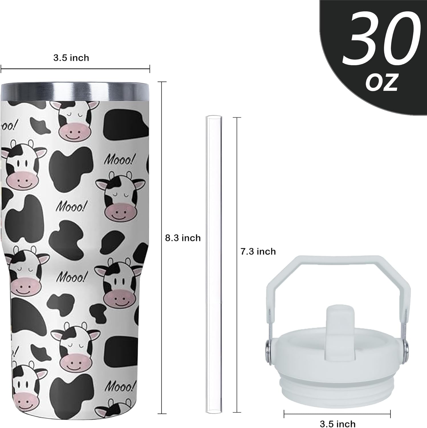30 oz Cow Travel Tumbler with Handle and Flip Straw, Stainless Steel Insulated Cup with Lid and Straw,Travel Coffee Mug Water Bottle,Christmas Birthday Mothers Day Gifts for Women Animal Lovers - Image 2