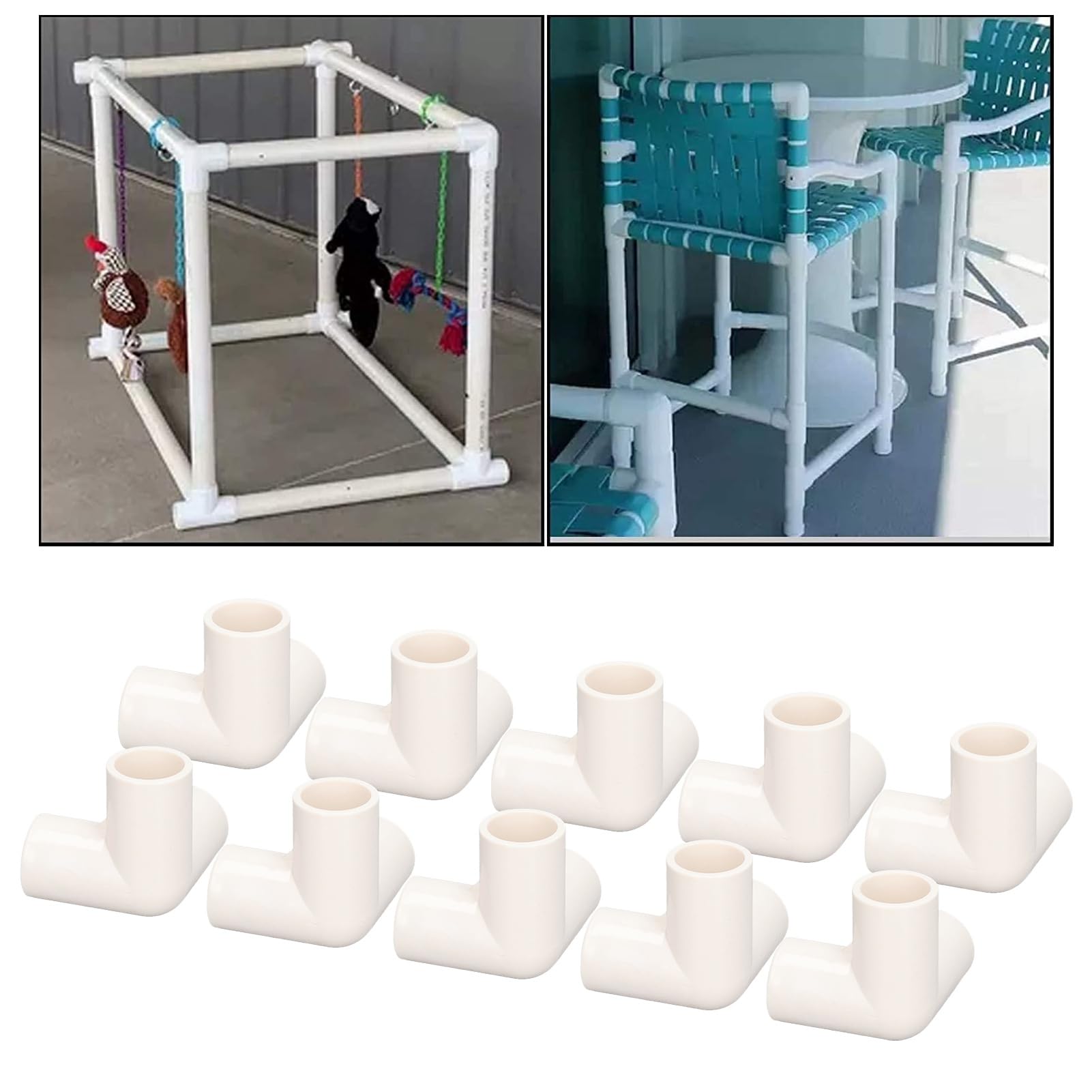 3 Way PVC Pipe Fittings | 10PCS 25mm Tee Elbow Connector | 90 Degree Corner Fitting for Furniture/Greenhouse/Water Pipes | Sturdy Plastic (White)