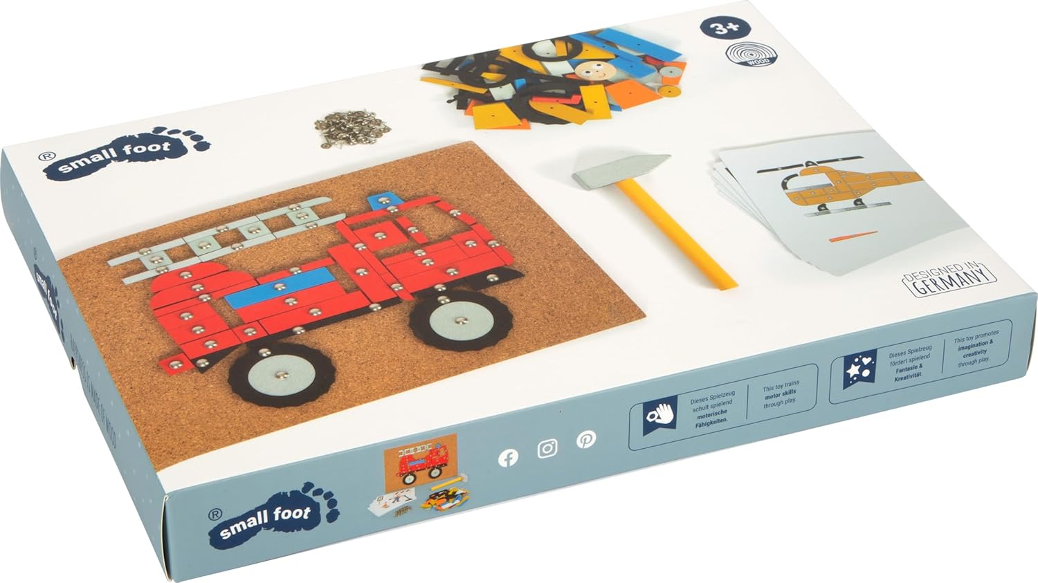 Small Foot 12360 Wooden Vehicles with Cork Board and Hammer for Children from 3 Years, 12360 Toy, Multi-Colour