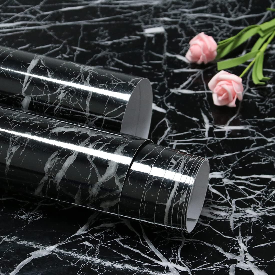 Feisoon 11.8"x78.7" Black Marble Contact Paper for Kitchen Countertops Waterproof Peel and Stick Marble Wallpaper Removable and Self Adhesive Marble Paper for Kitchen Countertops Desk Cabinet