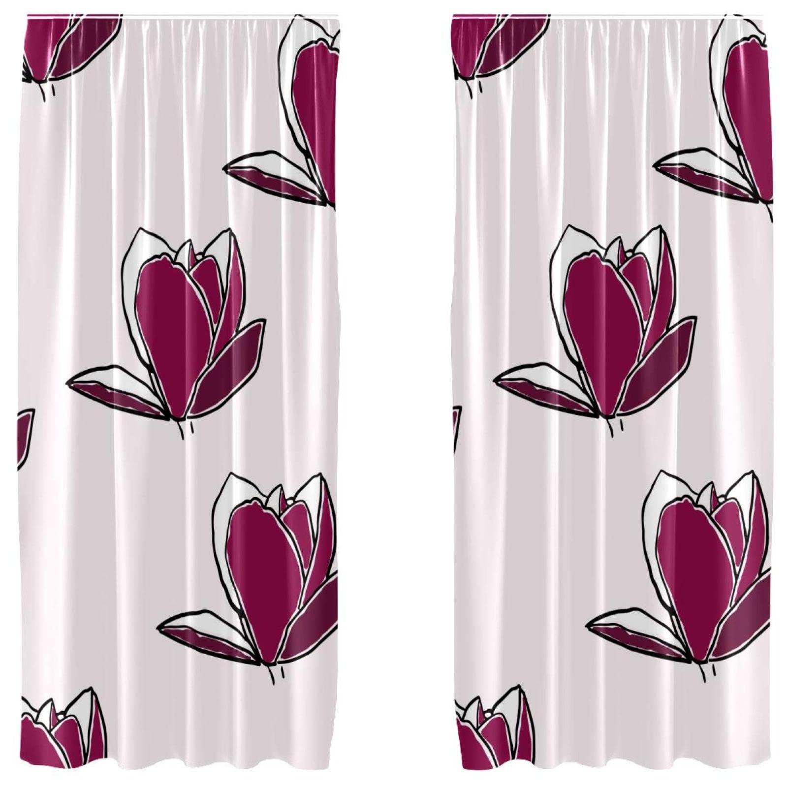 Rideaux occultants haut de gamme violet motif magnolia microfibre 140 x 213 cm pack de 2