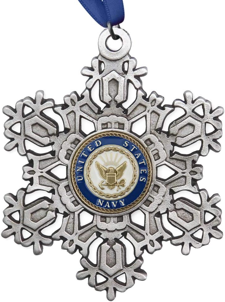 Indiana Metal Craft US Navy Crest Snowflake Pewter Ornament for Christmas Decorations (2.25 Inches)