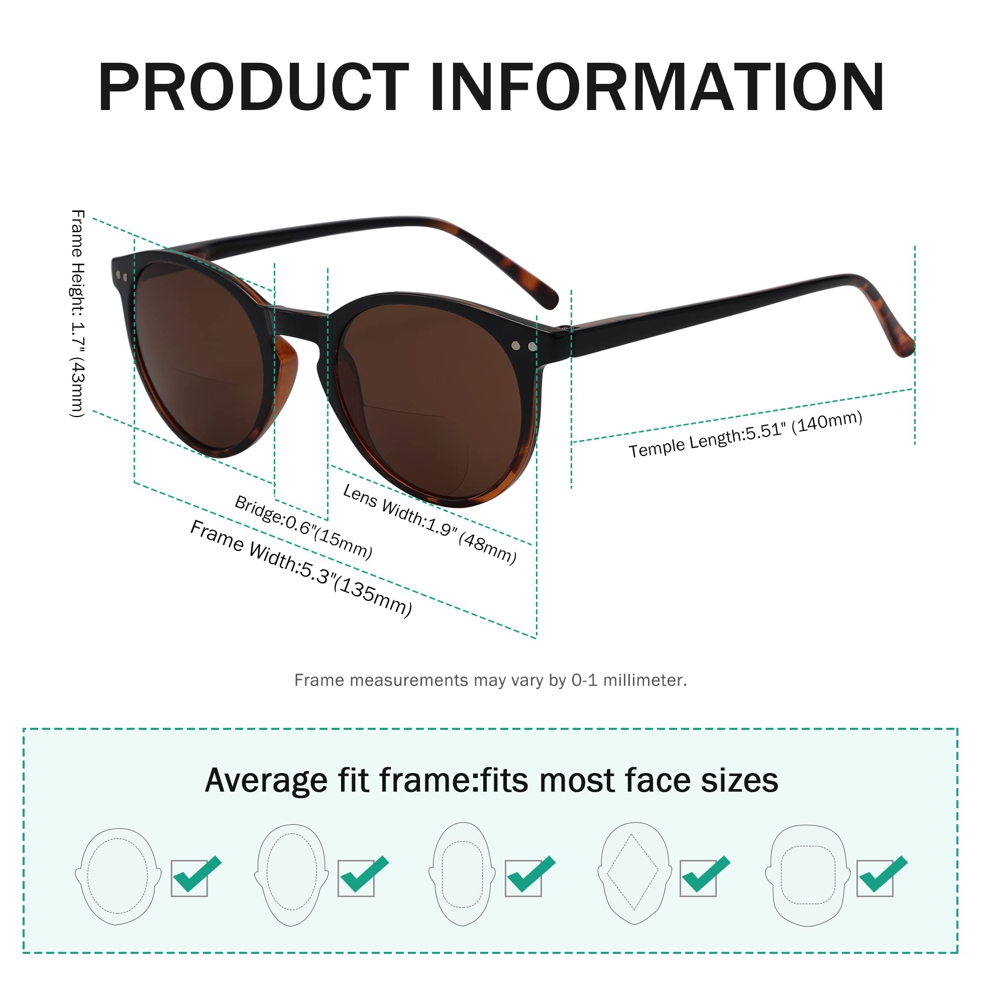 Eyekepper 4-pack Bifocal Sunglasses for Women Reading under the Sun Round Bifocal Readers +2.50