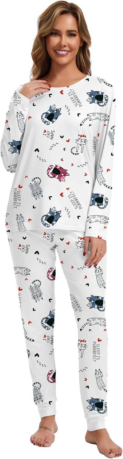 2 Piece Pjs Set For Womens Pajamas Lounge Set Long Sleeve Joggers Pants Sleepwear with Pockets - Image 4