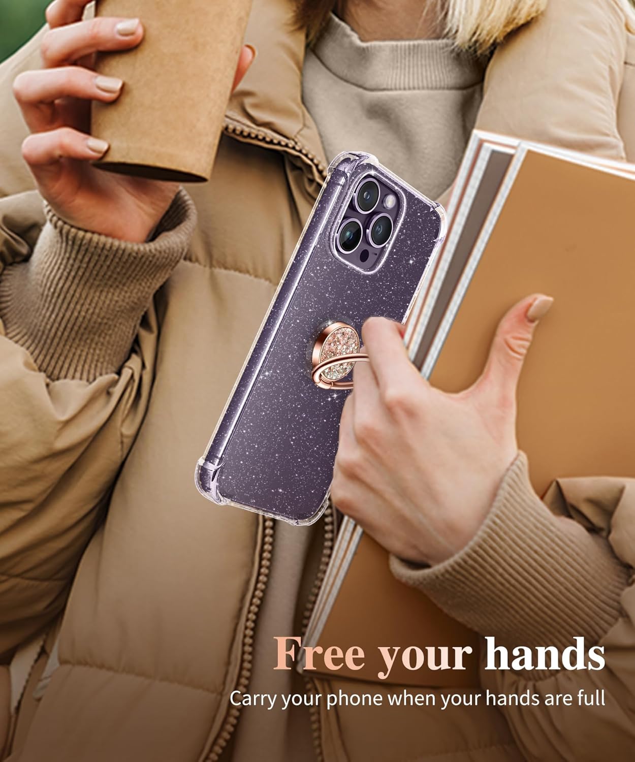 GVIEWIN Bundle-Compatible with Samsung Galaxy S26 Plus Case（Magic Butterfly）+ Glitter Cell Phone Ring Holder (PinkGold Glitter)(2 Items Bundle)