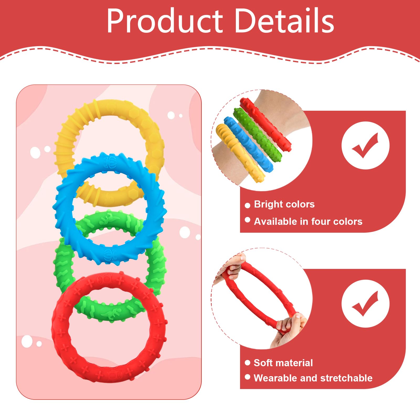 Sensory Fidget Bracelet Toys, 4 Pack Stretchy Fidget Bracelet Kids Toddlers - Image 4