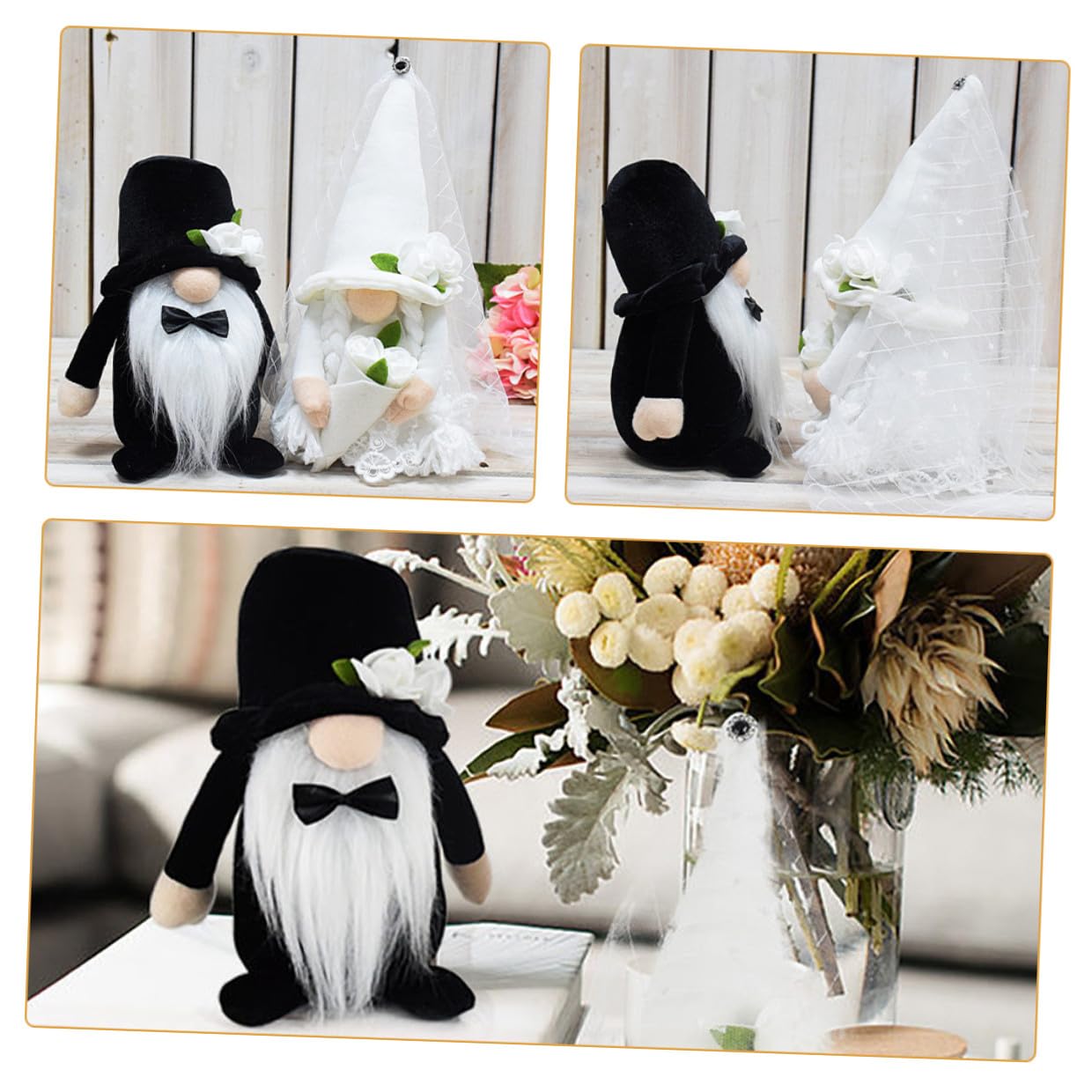 GARVALON Hochzeitsgnome Plüsch Zwergfiguren 2 Stück Braut und Bräutigam Dekoration Tischdeko für Hochzeitsfeier Innenbereich 15cm Groß Romantische Atmosphäre