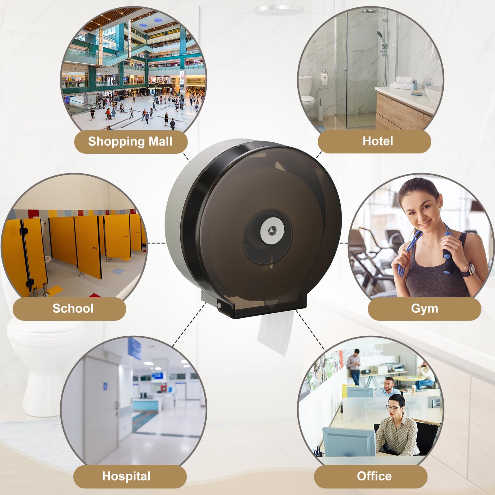 Layhit Paquete de 4 dispensadores de papel higiénico, dispensador comercial de toallas de papel higiénico, dispensador de papel higiénico de un solo rollo de 9 pulgadas, soporte de pared con cerradura