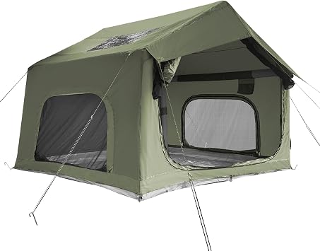 Inflatable Camping Tent for 3-4 Person, Oxford Fabric Blow Up Tent with Skylight, Easy 5-Minute Setup Air Tent, Waterproof Glamping Tent with Large Door & Windows for Family Camping, Festivals