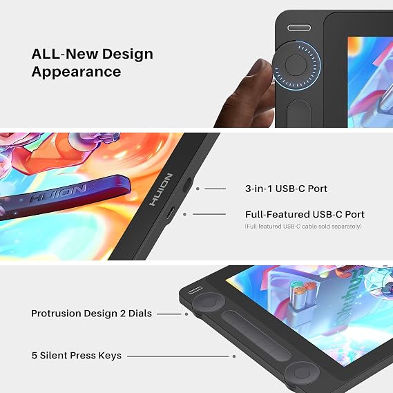 HUION Kamvas 13 (Gen 3) Drawing Tablet with Screen, 13.3-inch Full-Laminated Art Tablet with Anti-Sparkle Canvas Glass, 99% sRGB, PenTech 4.0, 16K Pen Pressure, Dual Dials for Digital Art, Black