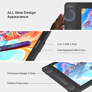 HUION Kamvas 13 (Gen 3) Drawing Tablet with Screen, 13.3-inch Full-Laminated Art Tablet with Anti-Sparkle Canvas Glass, 99% sRGB, PenTech 4.0, 16K Pen Pressure, Dual Dials for Digital Art, Black
