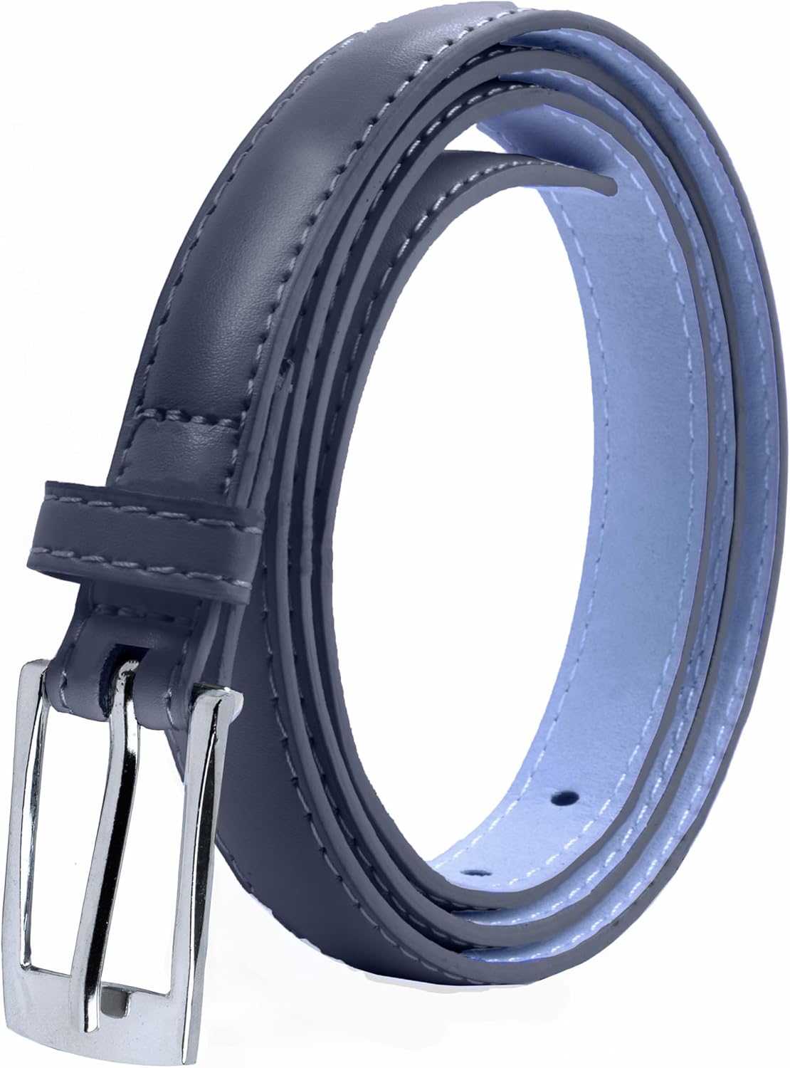 Belle Donne Belt Women, Skinny Dress Belt, Silver Polished Buckle, For Womens Clothes and Fine Dresses, Classy Style