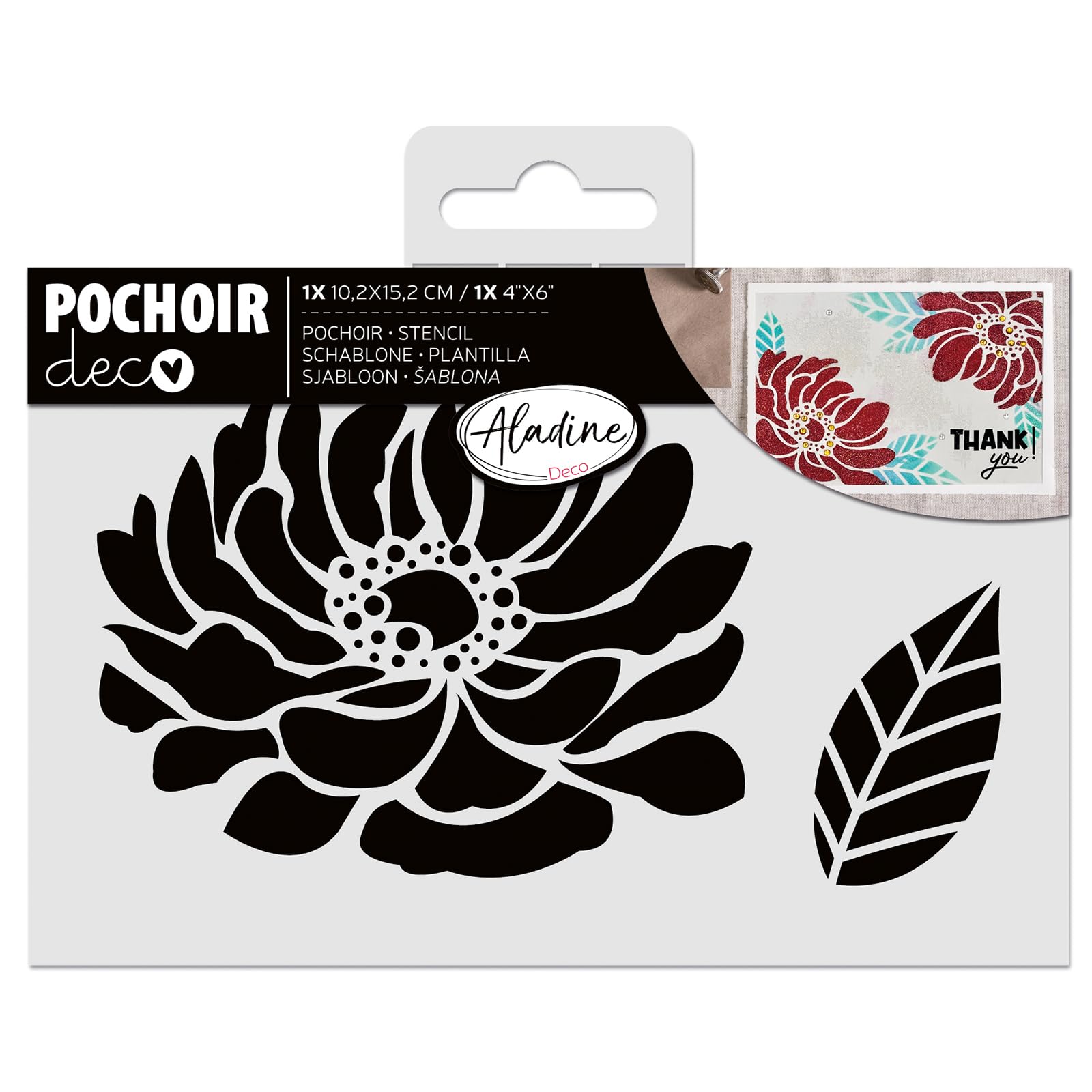 Aladine - 81270 Peony Flower Stencil 15 x 10 cm - Stencil for Decorating All Surfaces - Felt-Tip Stencil, Painting, Airbrush Drawing