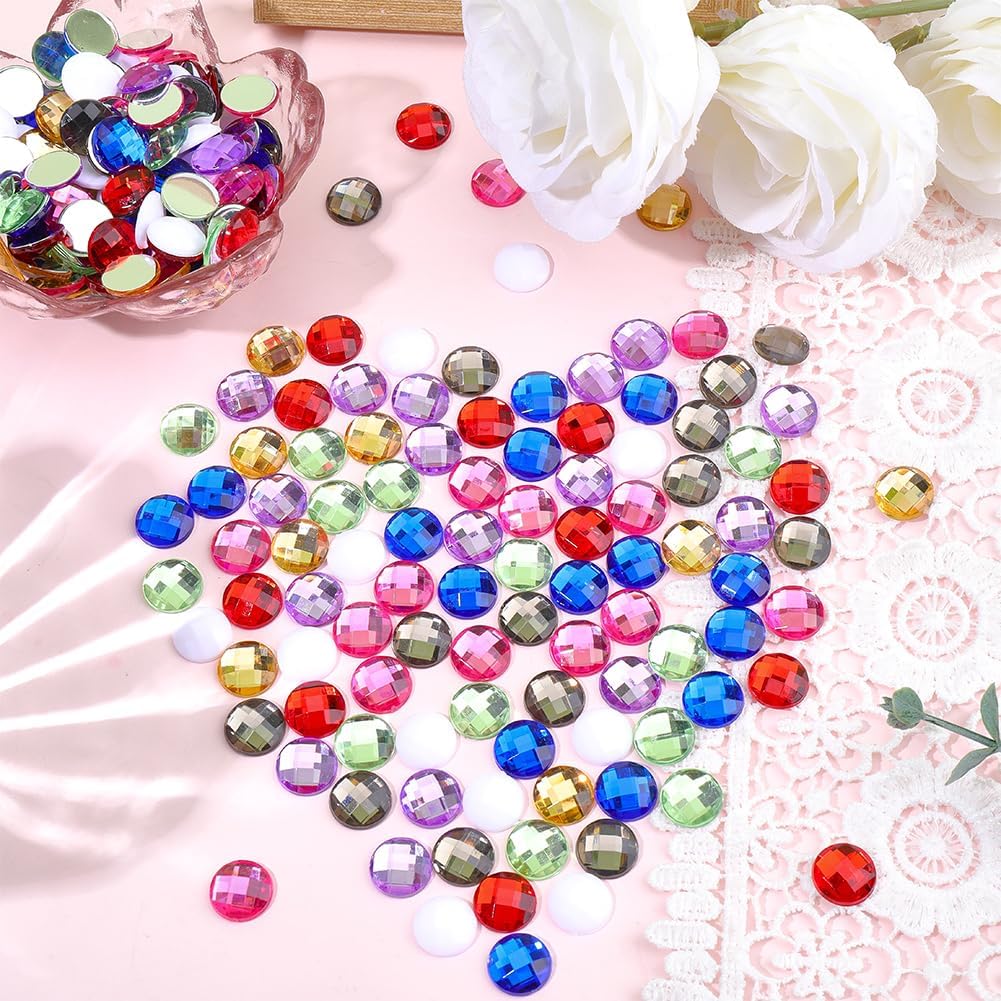 240Pcs Flatback Acrylic Rhinestone Colorful Reticulated Circle Jewel Crystals Multicolor Flat Back Plated Half Round Cabochons Rhinestones for Jewelry Making Shoes Hats Hairband Decoration - Image 4