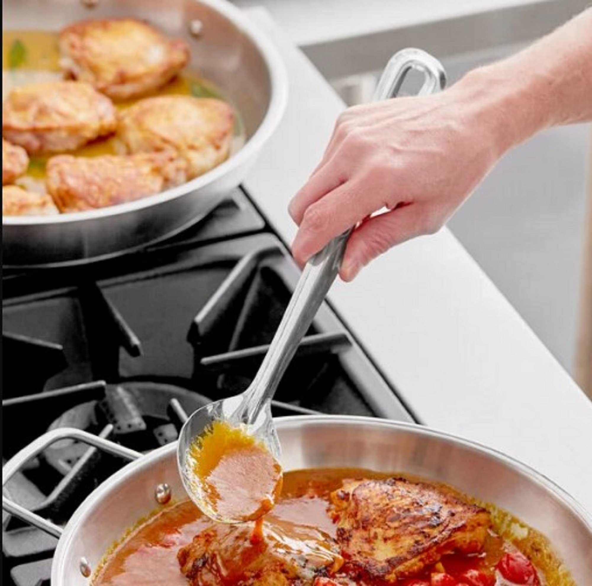 TrueCraftware- 15-inch Stainless Steel Solid Basting Spoon with Hanging Slot 1.2 mm Thickness- Basting Utensil Spoon for Mixing Stirring Cooking & Serving Kitchen Accessories Restaurants Home