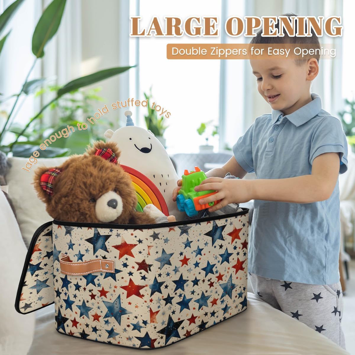 Storage Bin Set of 2 Retro Star Storage Basket with Zipper Lid & Handle Foldable Closet Shelf 2 Pack Cloth Organizer Basket Cube Bins Clothes Organizer for Bedroom, Nursery