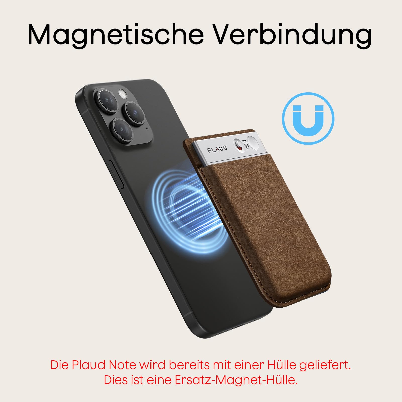 Diktiergerät Magnetische Hülle für Plaud Note, kompatibel mit Plaud Note KI Aufnahmegerät, tragbare Schutzhülle (Braun)