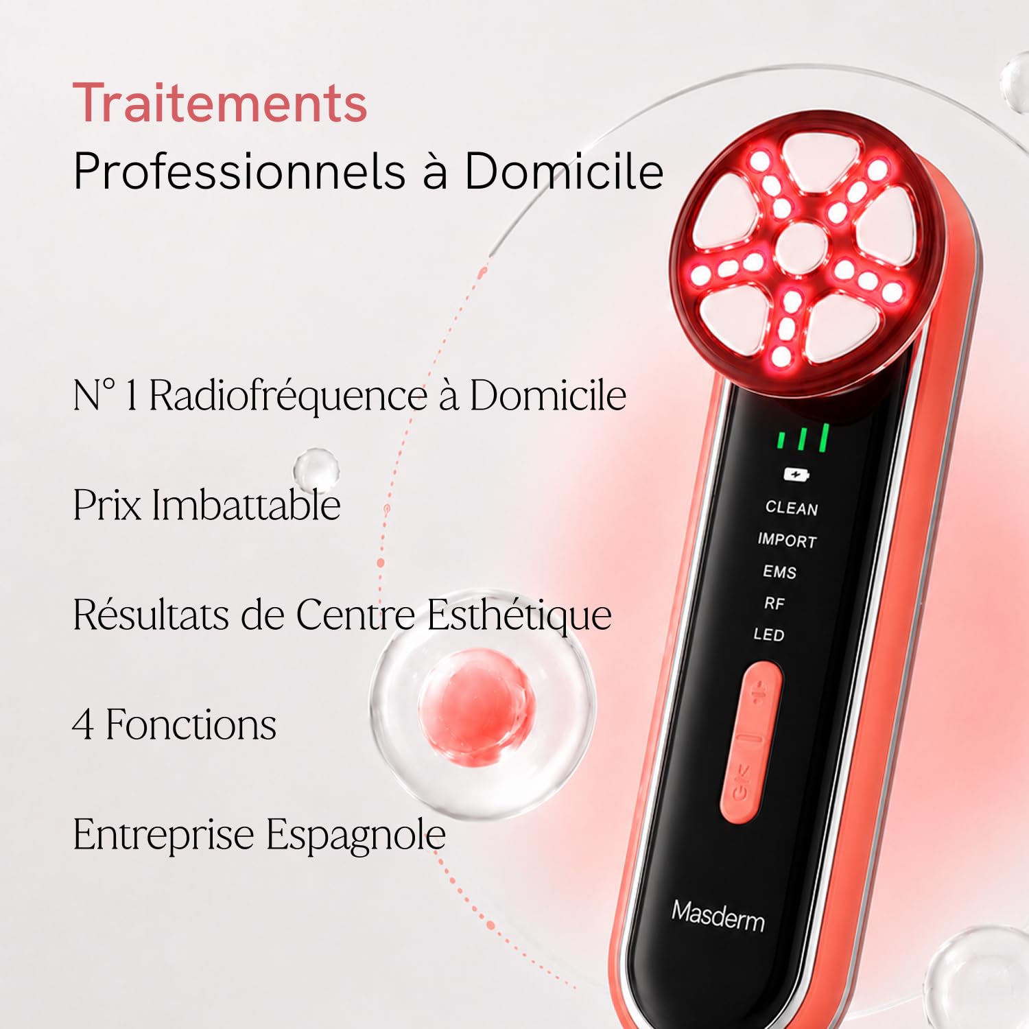 MASDERM | Appareil Radiofréquence Visage 5 en 1 | Masseur Facial Electrique | Nettoyage Facial | Machine Hifu Visage et Corps Professionnel | Galvanica Facial raffermissant | Haute Fréquence