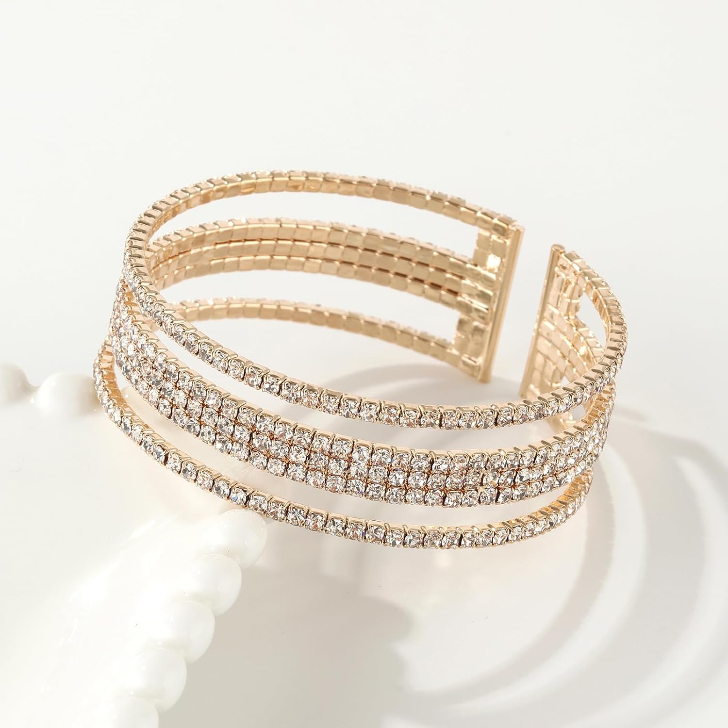 Multi-layer Sparkling Rhinestone Cuff Bracelet For Women Crystal Bangle Strand Wrap Bracelet for Party Prom Wedding - Image 5