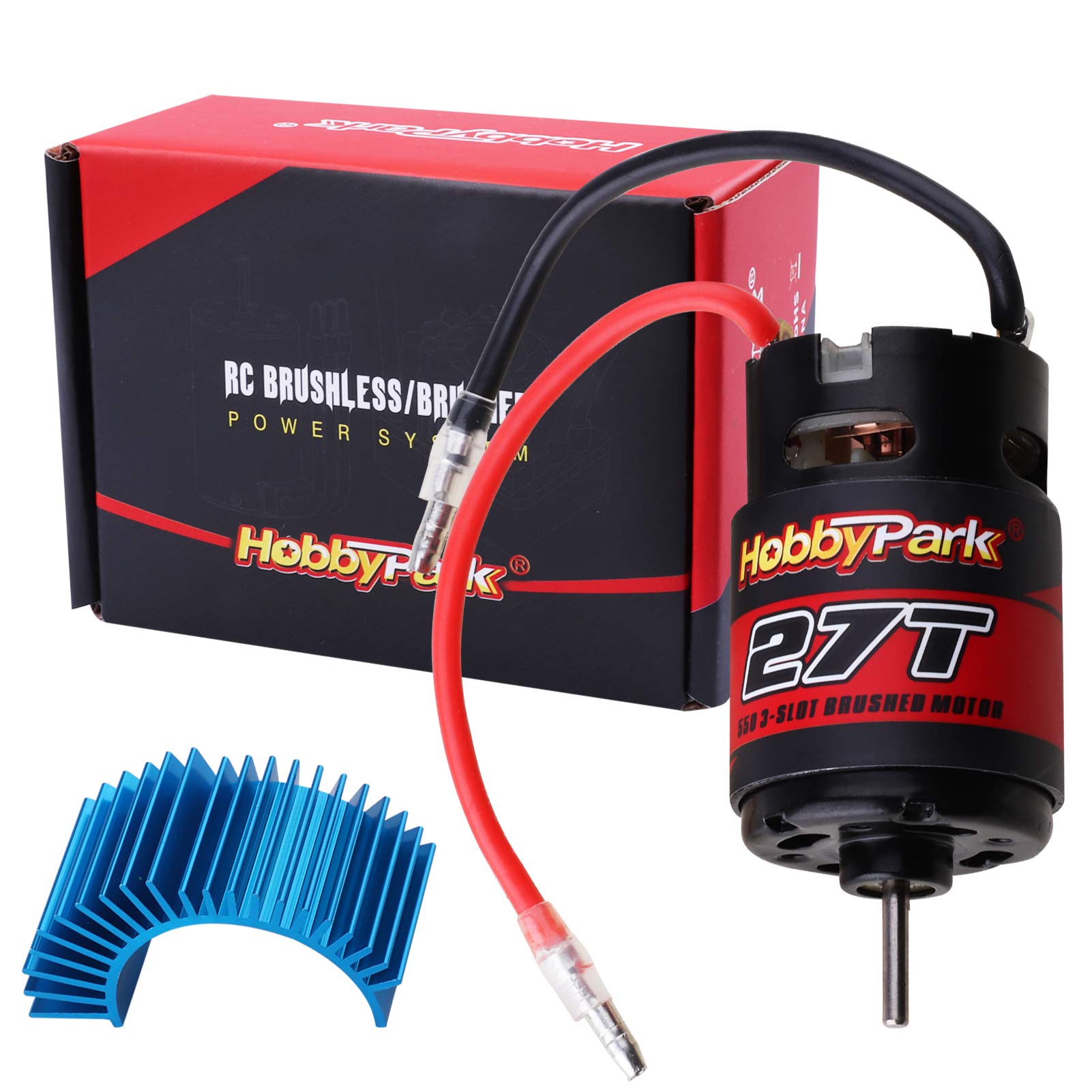 Hobbypark 27T Motor 550 Brushed Motor Electric Engine w/Heatsink for 1/10 RC Crawler Car Traxxas TRX4 TRX6 Axial SCX10 Redcat Gen7 Gen8 RC4WD