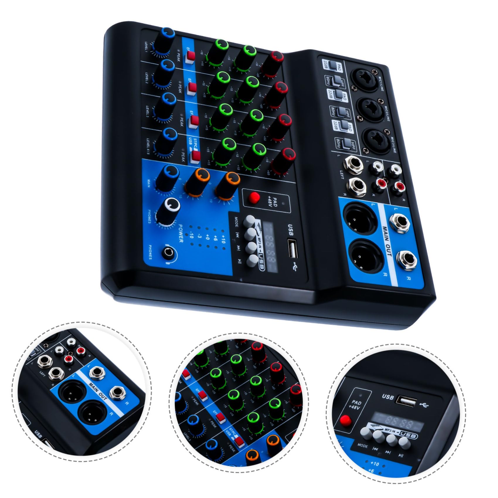 Consola de Mezclas Inalámbrica de 5 Canales Negro Abs | Usb, Procesamiento de Voz y Mezcla de Sonido, para Entrada de Línea y Computadora, Incluye Cable USB
