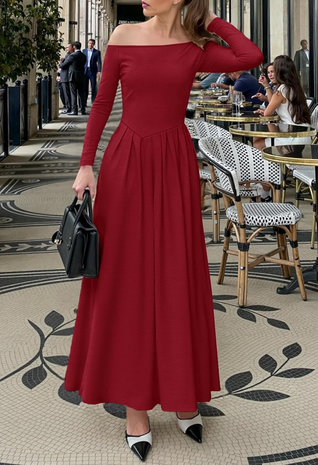 MEROKEETY Women's Fall Long Sleeve Wedding Guest Dresses 2025 One Shoulder Elegant Formal Pleated Midi Maxi Dress - Image 7
