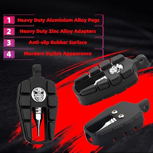 Miniatura 4 de FATECIM Estriberas de calavera para motocicleta, reposapiés para motocicleta, mini tablas de suelo con adaptadores de montaje macho y goma