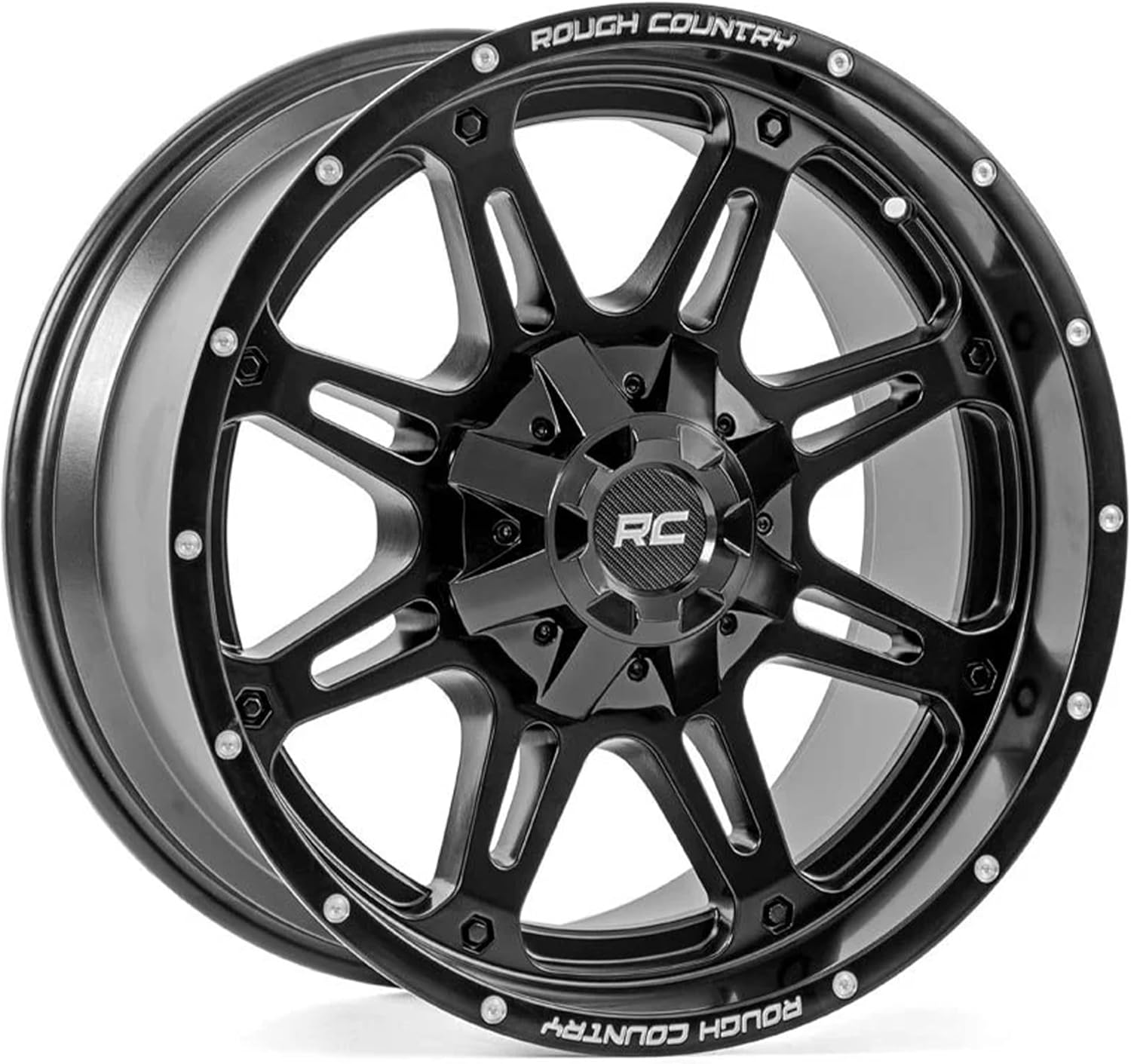Rough Country 94 Series One-Piece Aluminum Wheel - 20x9, 6x5.5"/6x135mm Bolt Pattern, +0mm Offset, Matte Black w/Milled Accents
