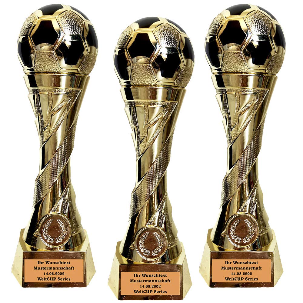 Larius Group Trofeo de fútbol con grabado personalizado extra grande (250 mm, 460 gr.) – Trofeo Premio Goldener Shoe Ball – Rey goleador (con texto personalizado)