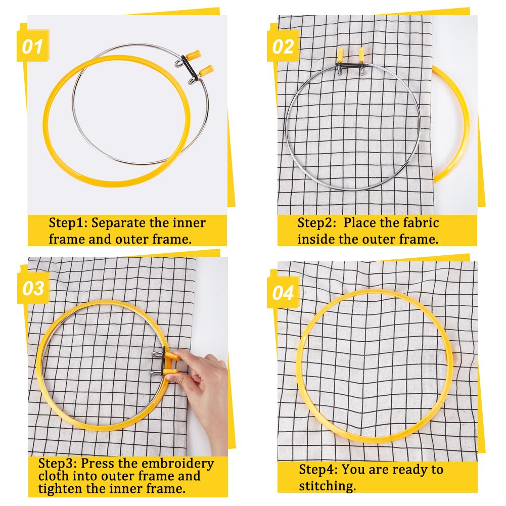 Cerceau à Broderie Métal Jaune OLYCRAFT 220x220mm - Avec Anneau Plastique, Pour Point De Croix Et DIY