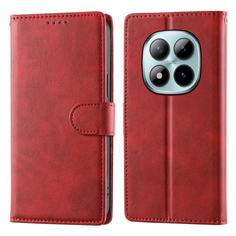 Generic Étui compatible avec Xiaomi Redmi 15C 4G / 5G (173 mm) (couleur : rouge) Étui portefeuille en cuir uni de qualité supérieure à rabat magnétique