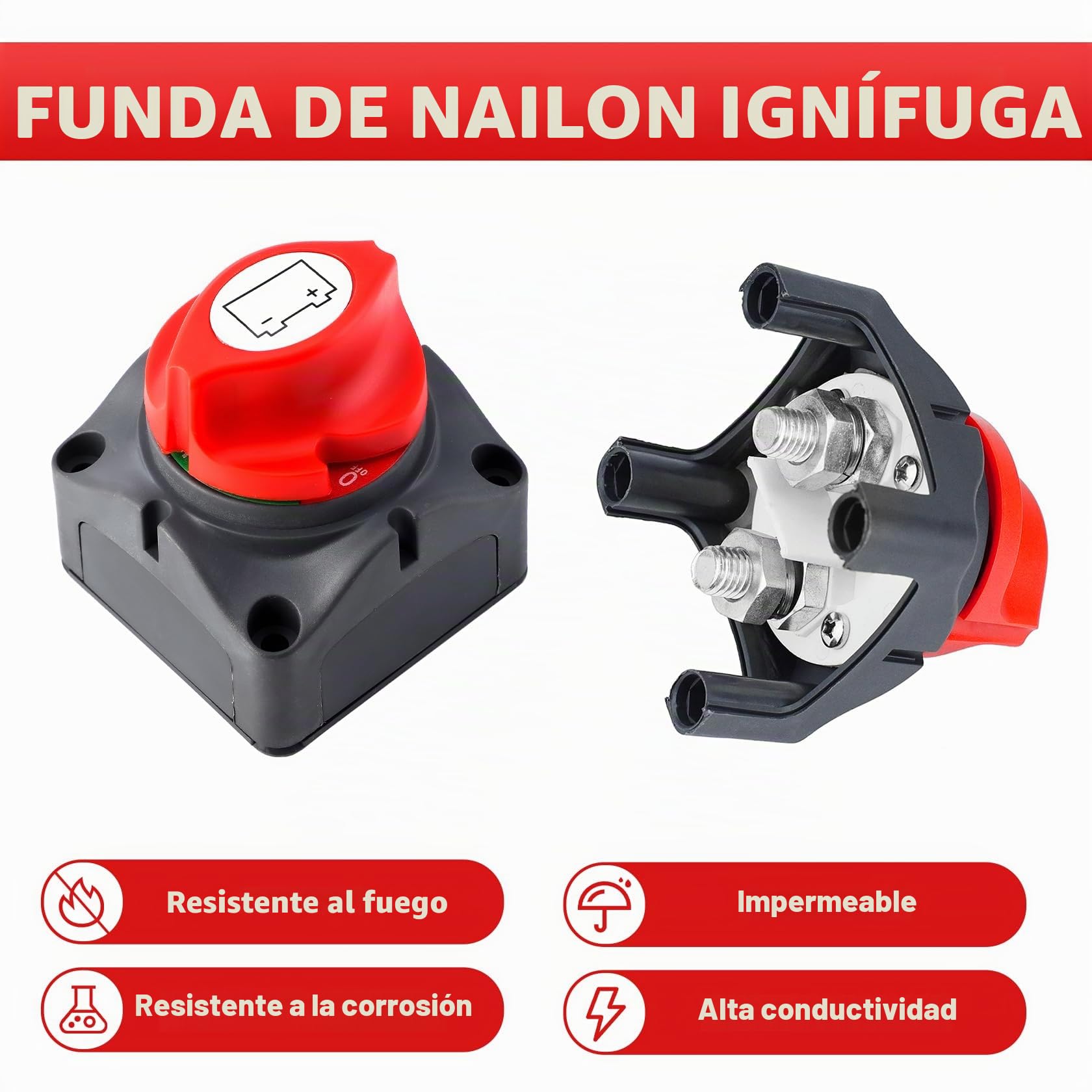Pindex Interruptor de Batería de 12-48 V, Interruptor de Batería de 300 A, Interruptor Principal, Interruptor de Alimentación 1-2 both-off, para caravanas moto coche camione barco