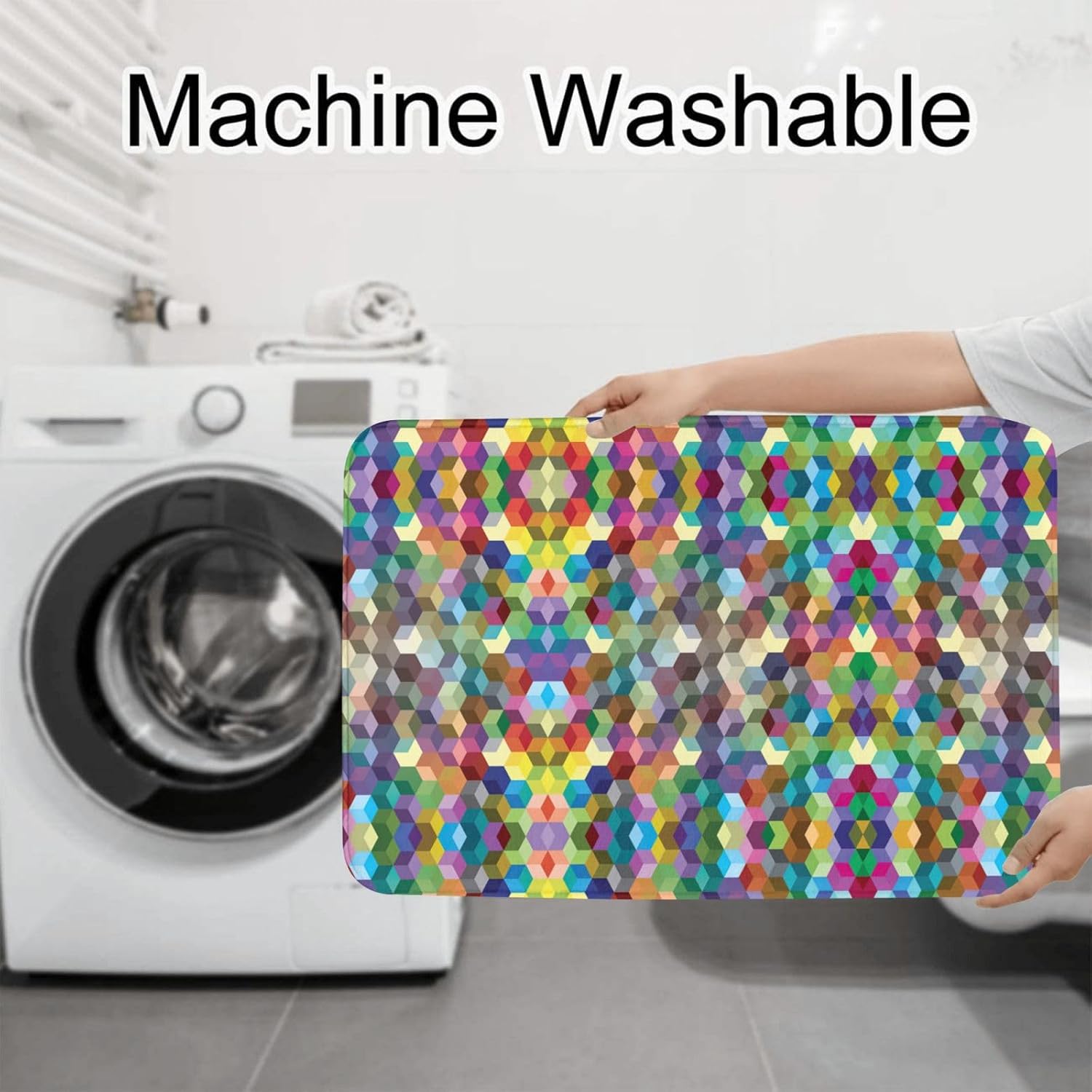 Abstract Color Cubes Purple Print 3 Piece Bathroom Rugs Set,Bath Mat and Toilet Mat and Toilet Lid Cover for Home Decorative
